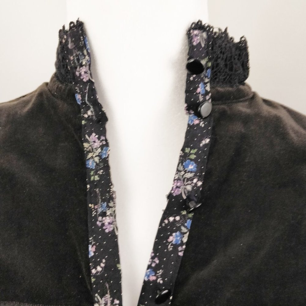 Gunne Sax Black Calico Floral Velvet Button Dress Gunnie RARE Dark moody - Picture 9 of 16